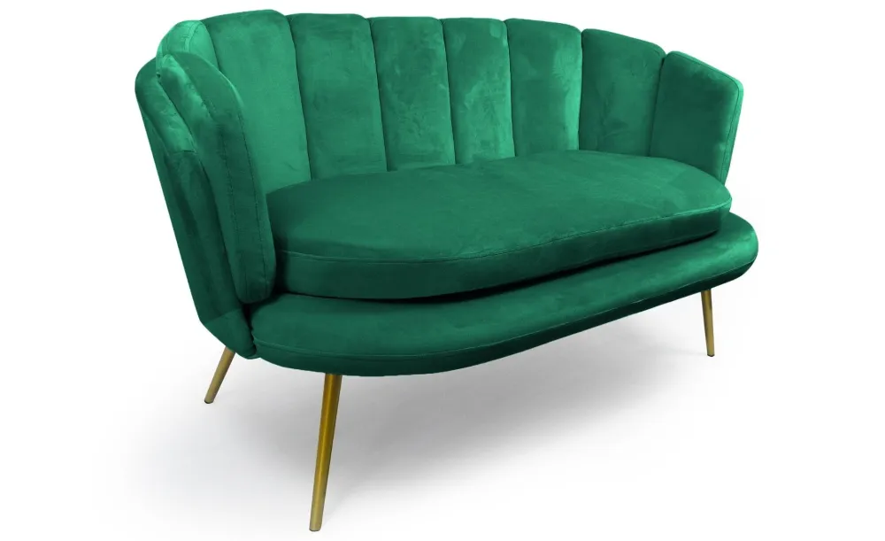 Divano arrotondato 2 posti Brenda Velluto verde Piedi Oro