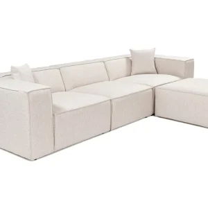Divano 3 posti con poggiapiedi e 2 cuscini Siges Tessuto canvas beige scuro