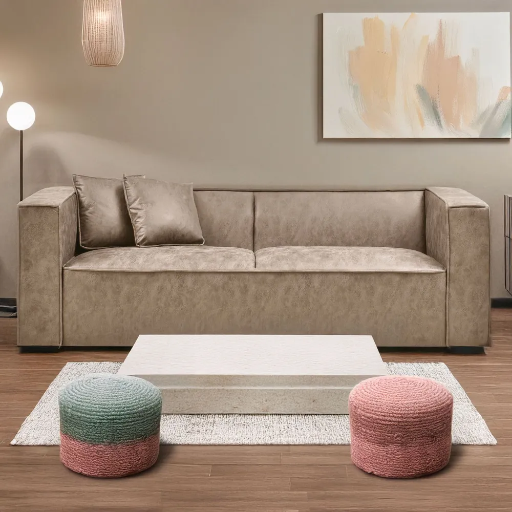 Divano verticale Macao 3 posti tessuto effetto pelle Vintage Beige