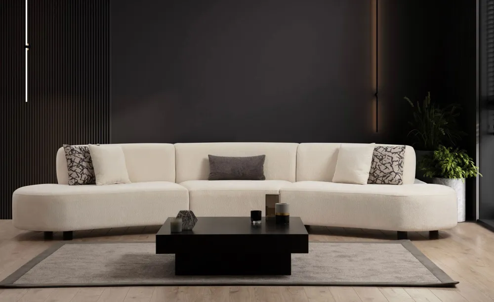Divano 5 posti dal design arrotondato Marix Tessuto Beige