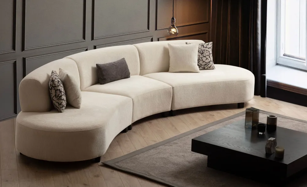 Divano 5 posti dal design arrotondato Marix Tessuto Beige