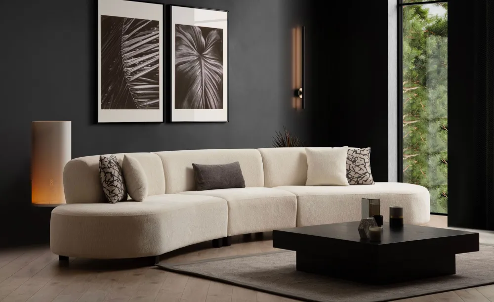 Divano 5 posti dal design arrotondato Marix Tessuto Beige