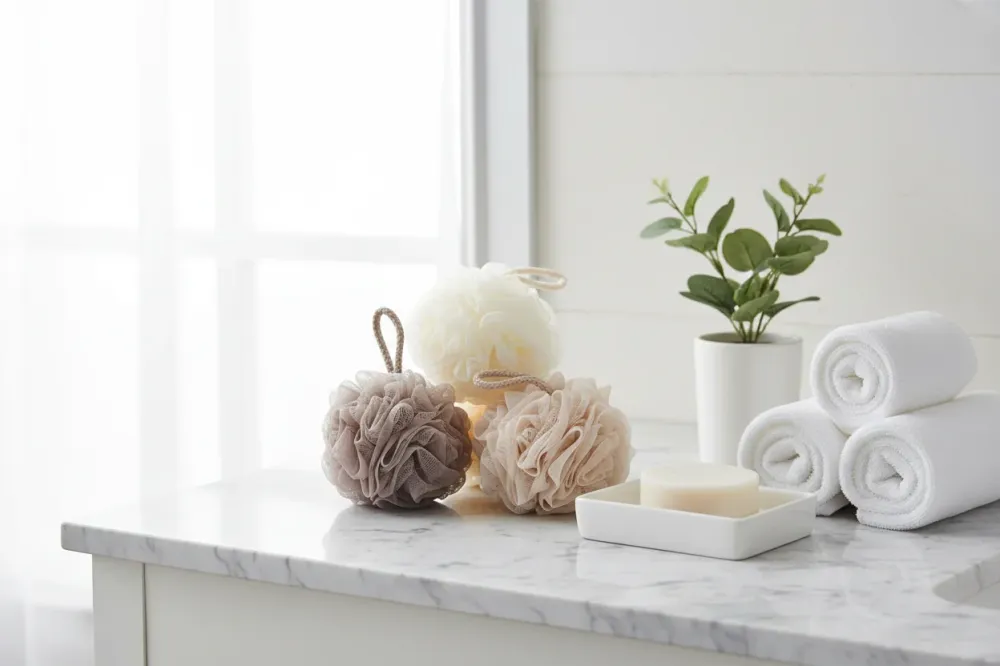 Spugne da Bagno Esfolianti Premium - Set 4 Pezzi Pouf Doccia Delicati FercasaShop®