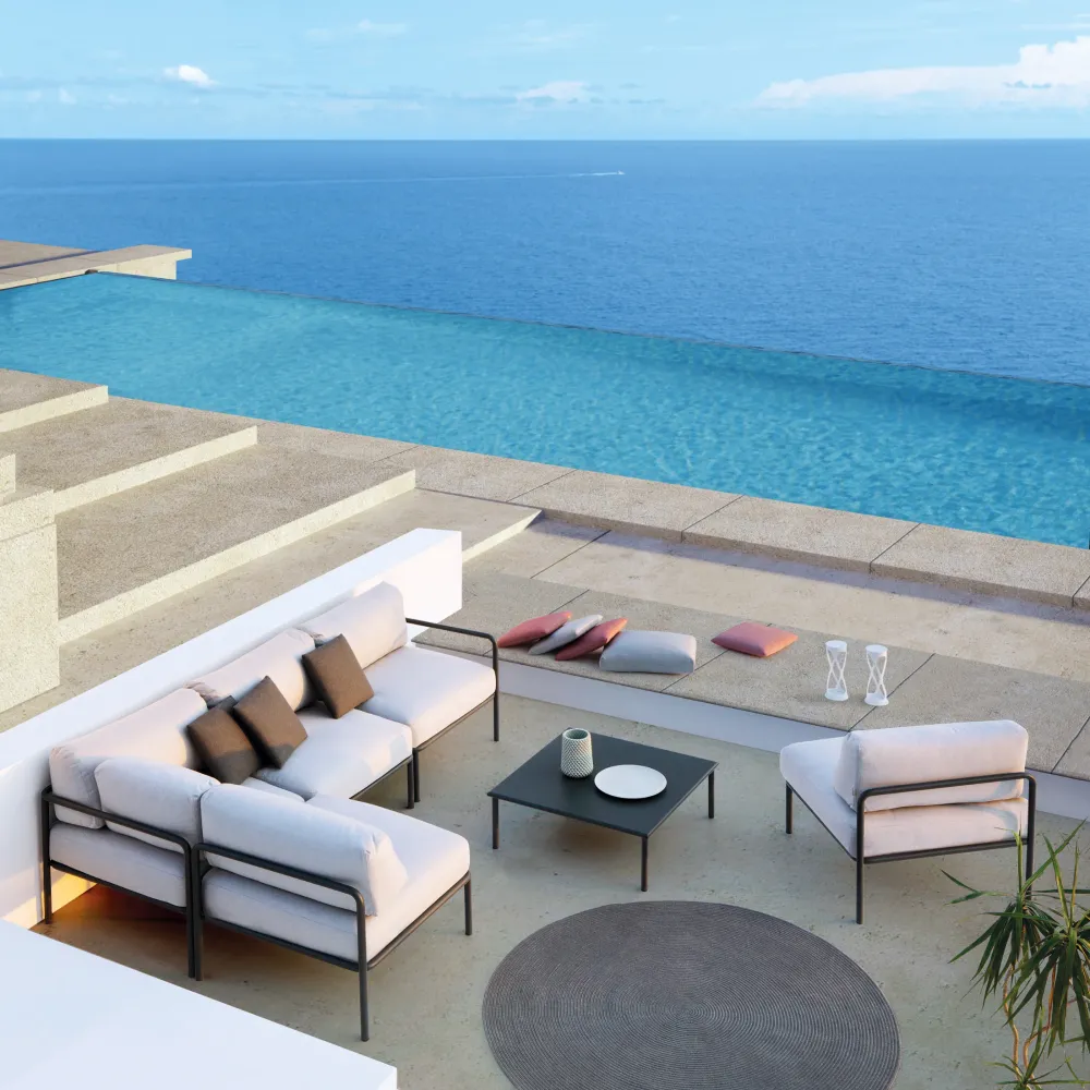 Divano 3 posti metallo "Miami" con cuscini da giardino cm 240x80 83h