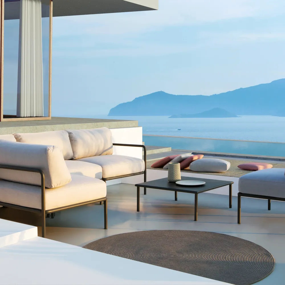 Divano 3 posti metallo "Miami" con cuscini da giardino cm 240x80 83h