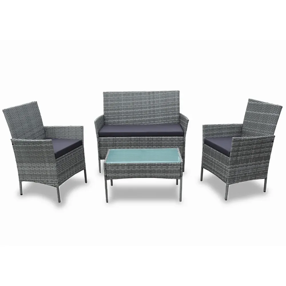 Set Salotto Completo Divano Poltrone Tavolino Poly Rattan Arredo Giardino Grigio
