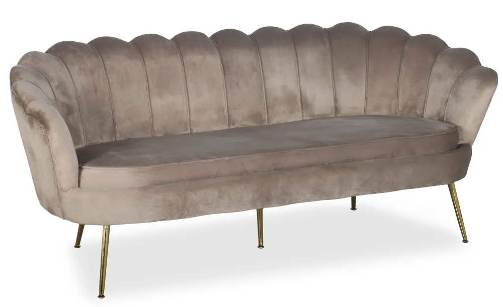 Andersen Velours Taupe Divano 3 posti arrotondato stile boudoir