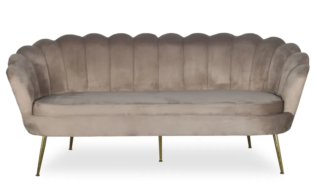 Andersen Velours Taupe Divano 3 posti arrotondato stile boudoir