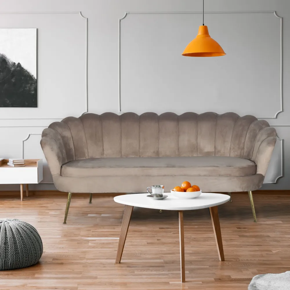 Andersen Velours Taupe Divano 3 posti arrotondato stile boudoir