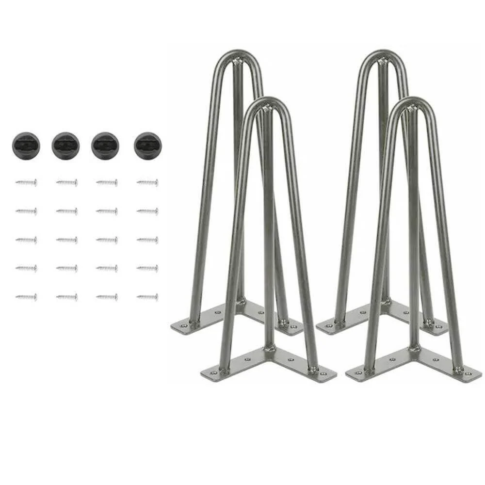 4x Gambe Piedi Tavolo Piedini Mobili Divano 25cm Metallo Design Moderno Grigio