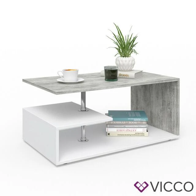 Vicco Tavolino da divano Guillermo Tavolino da salotto bianco cemento 91x52
