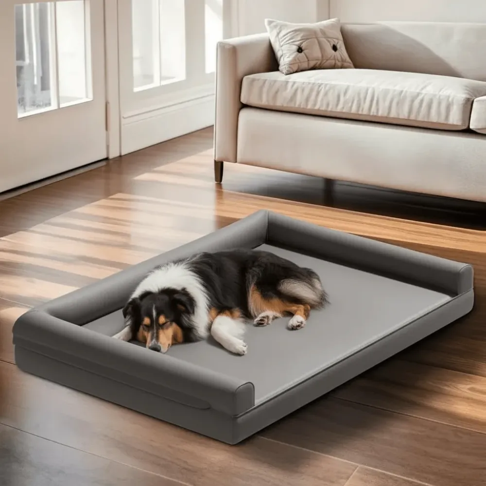 CALMDEN – Divano ortopedico per cani microfibra di pelle con design bolster impermeabile M Cozey Maison
