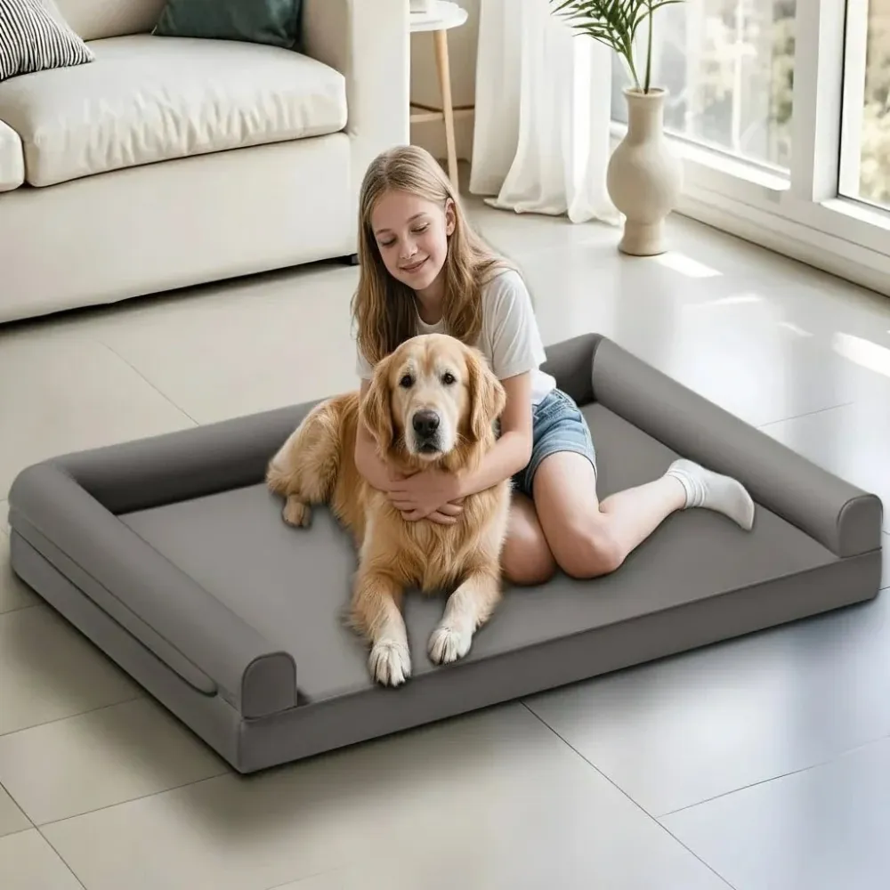 CALMDEN – Divano ortopedico per cani microfibra di pelle con design bolster impermeabile M Cozey Maison