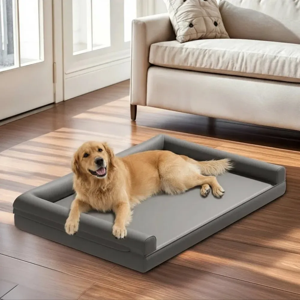 CALMDEN – Divano ortopedico per cani microfibra di pelle con design bolster impermeabile M Cozey Maison