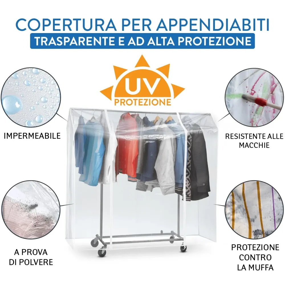 Tatkraft Danko & Anwalt - Appendiabiti con ruote + Сopri stand appendiabiti, Portata Fino 100kg, Stender Appendiabiti, 91-...