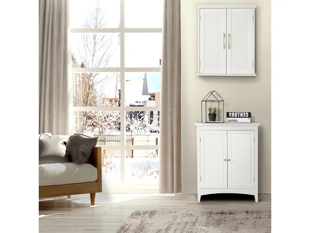 Teamson Home Armadietto per medicinali da parete legno per bagno con ripiani regolabili Bianco EHF-F0007