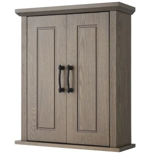 Teamson Home Russell Armadietto dei medicinali da parete legno per bagno, 17,8 cm x 50,8 cm 61,2 cm, ante doppie, rovere s...