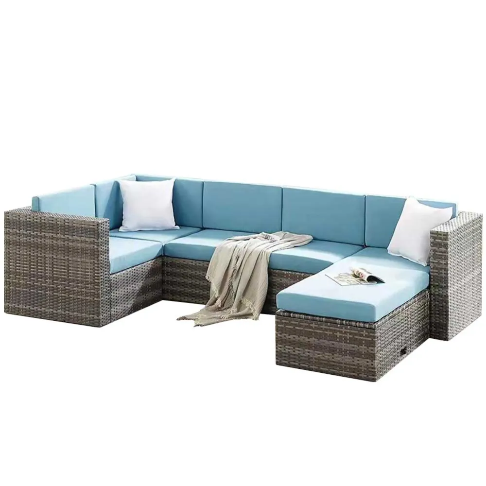Set Salotto Divano Angolare Componibile Rattan + Tavolino Esterno Giardino