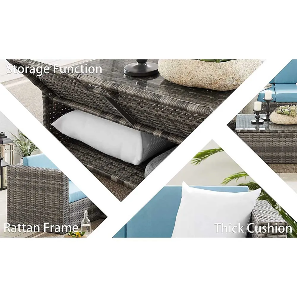 Set Salotto Divano Angolare Componibile Rattan + Tavolino Esterno Giardino