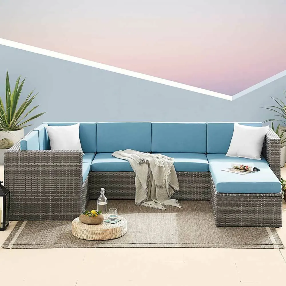 Set Salotto Divano Angolare Componibile Rattan + Tavolino Esterno Giardino