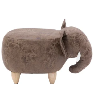 Pouf Imbottito Fintapelle E Legno - Elefante - Novità Home