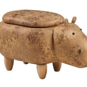 Pouf imbottito pelle sintetica,legno - ippo marrone c/contenitor - Novità Home