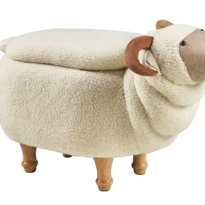 Pouf imbottito pelliccia sintetica,legno - ariete bianco c/conte - Novità Home