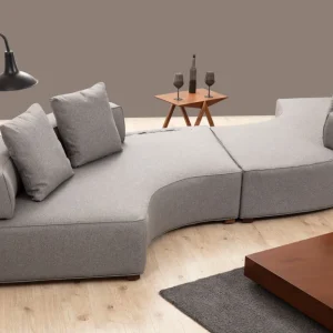 Divano design 2 pezzi componibile tessuto schienale rimovibile grigio cm 380x105x70h