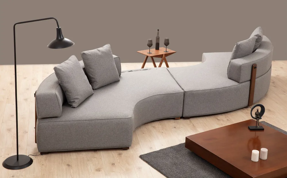 Divano design 2 pezzi componibile tessuto schienale rimovibile grigio cm 380x105x70h