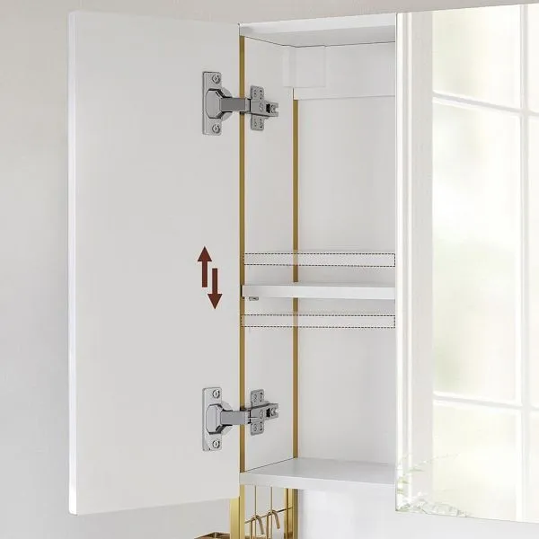VASAGLE Armadietto specchio da bagno 3 ante con illuminazione e ripiano regolabile altezza oro BBK124A10