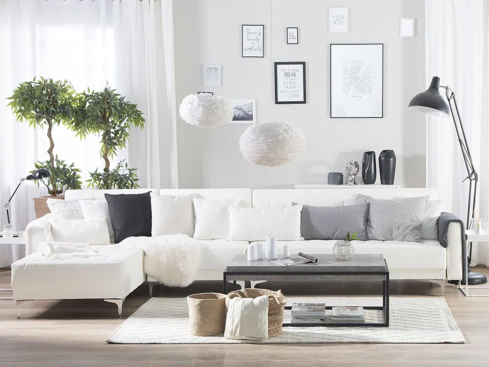Divano letto angolare XXL pelle sintetica bianco destro ABERDEEN per Colazione