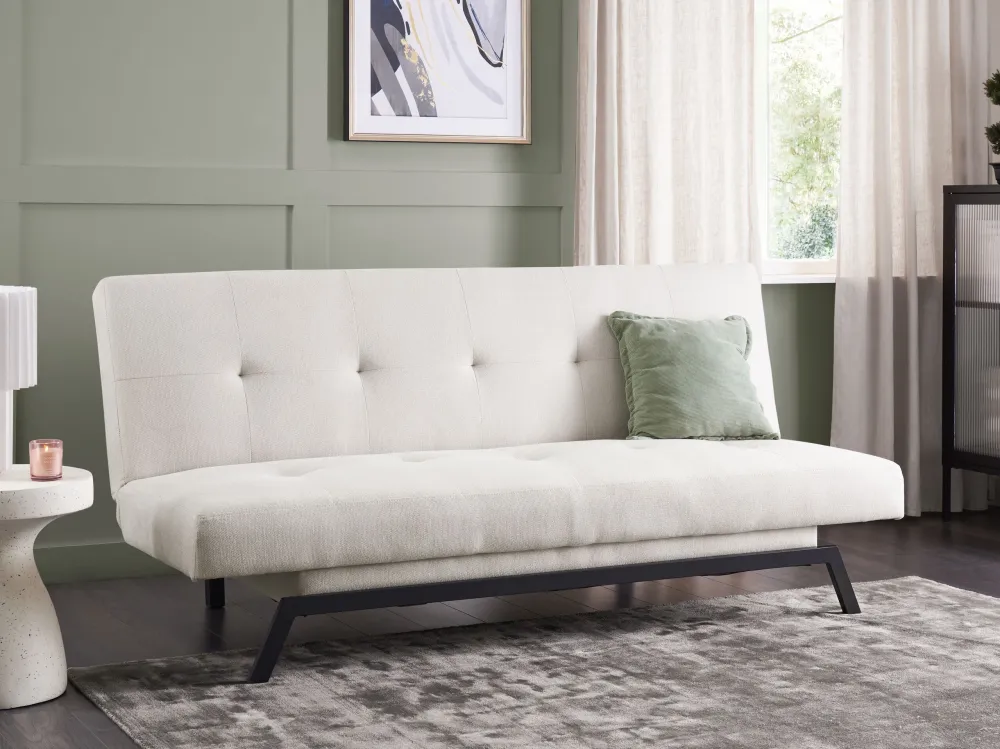 Divano letto 3 posti tessuto bianco infangato LEEDS