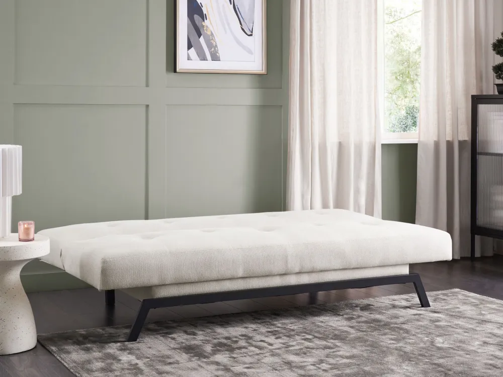 Divano letto 3 posti tessuto bianco infangato LEEDS