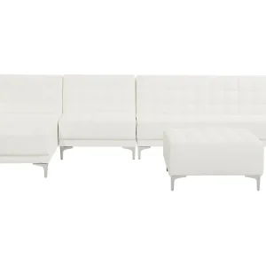 Edizione Limitata Divano letto angolare XXL con ottomano pelle sintetica bianca destro ABERDEEN