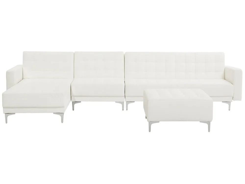 Edizione Limitata Divano letto angolare XXL con ottomano pelle sintetica bianca destro ABERDEEN