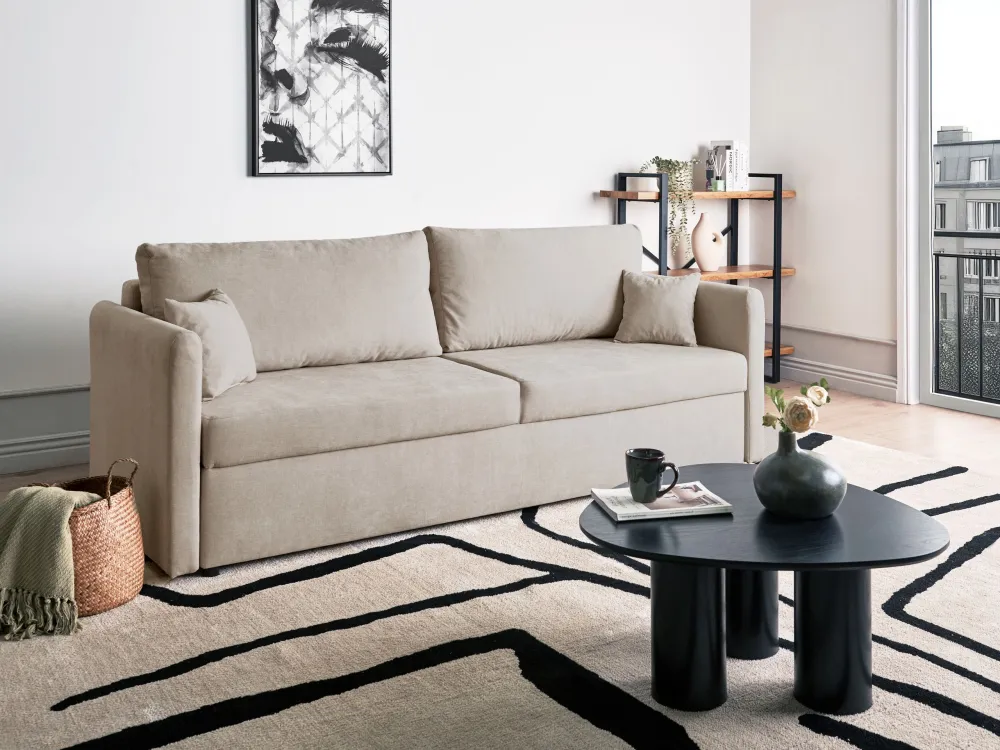 Divano letto con contenitore tessuto crema chiaro BLEIK
