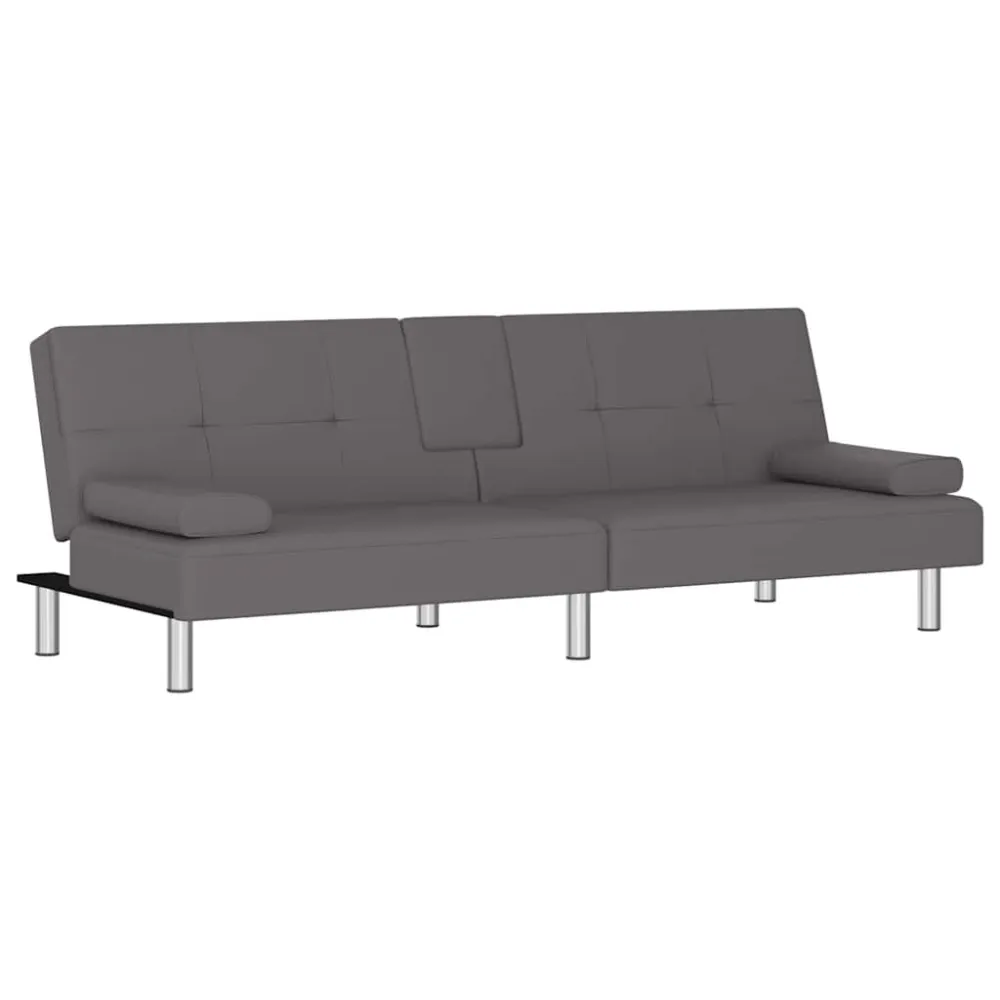 Divano Letto con Portabicchieri Similpelle Grigio con Cinture di Sicurezza
