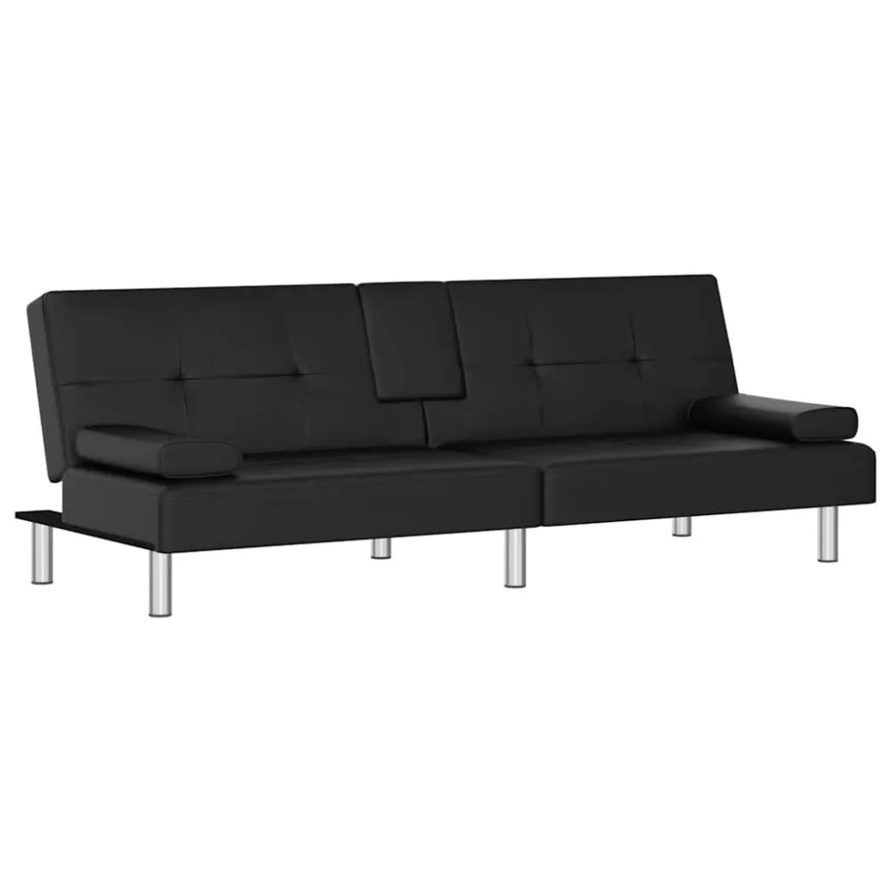 Divano Letto con Portabicchieri Similpelle Nero | Regolazione Elettrica |