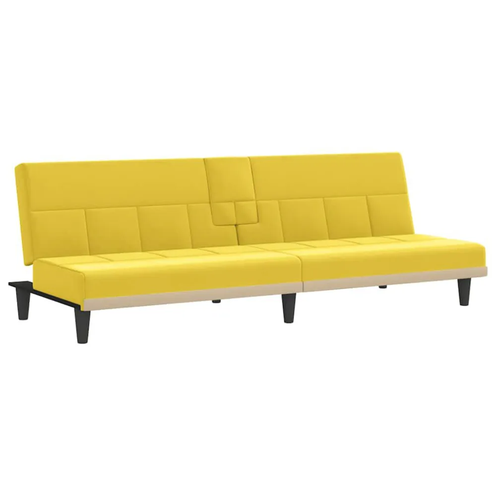 Divano Letto con Portabicchieri Tessuto Giallo Evidente