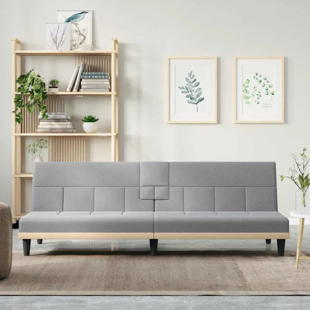 Divano Letto con Portabicchieri Tessuto Grigio Palese