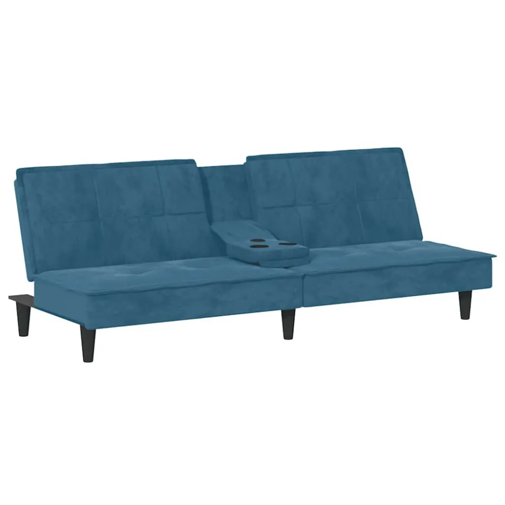 Divano Letto con Portabicchieri Velluto Blu con Cinture di Sicurezza