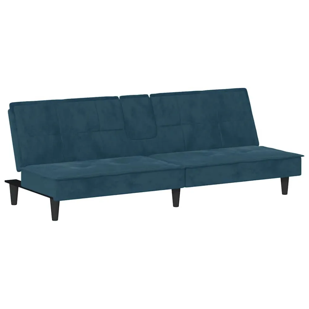 Divano Letto con Portabicchieri Velluto Blu con Cinture di Sicurezza