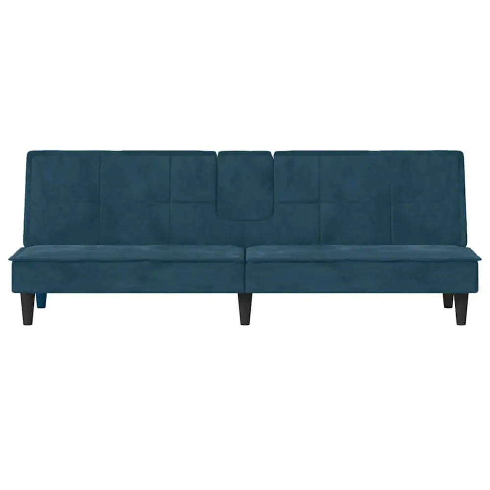 Divano Letto con Portabicchieri Velluto Blu con Cinture di Sicurezza