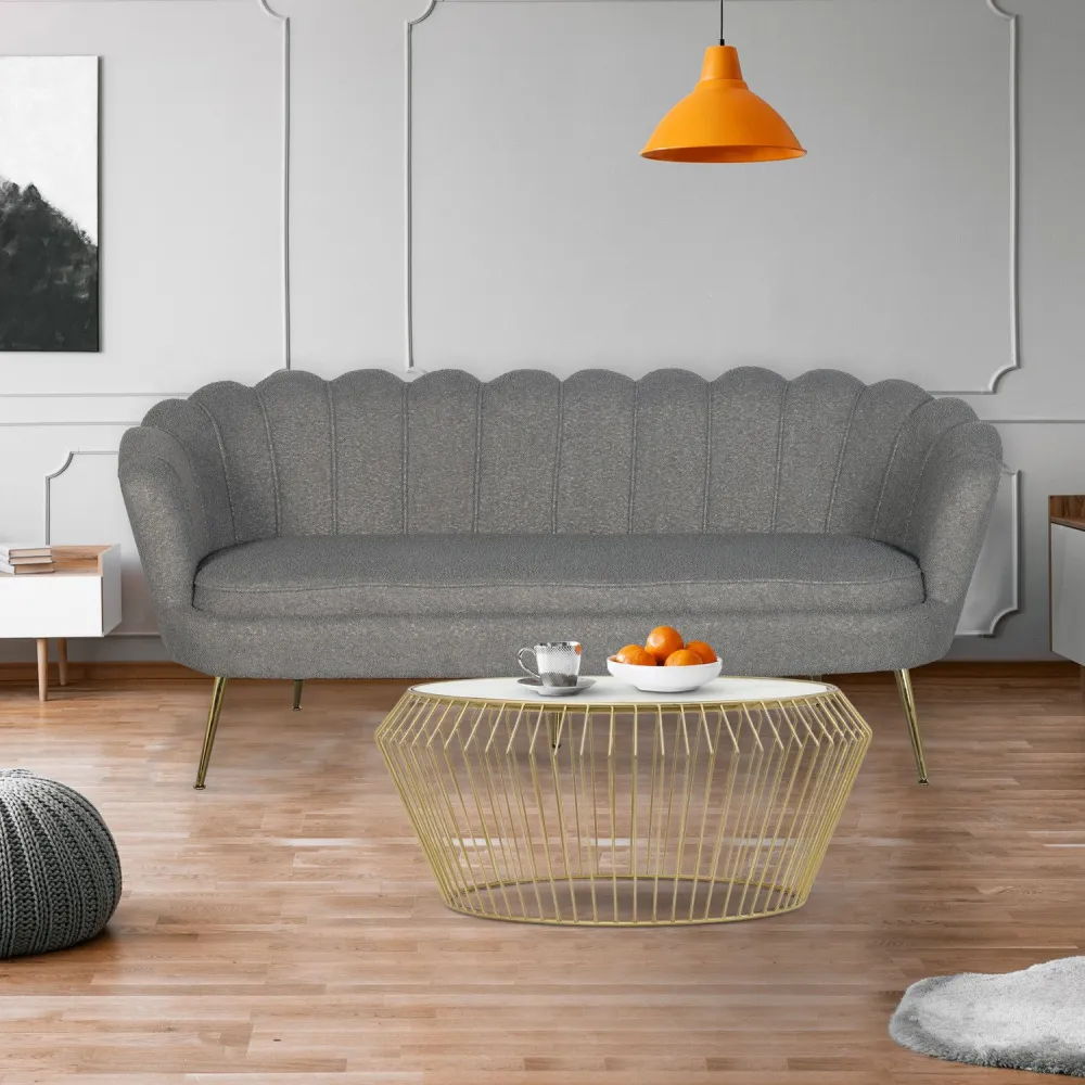 Cuscinetto Industriale di Alta Precisione Divano Andersen 3 posti arrotondato stile boudoir glamour Tessuto bouclette grigio