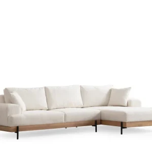 divano angolare destro kamily Legno palese e tessuto bouclette bianco