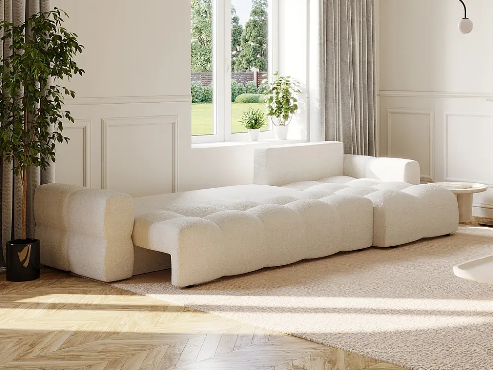 Divano letto angolare reversibile Tessuto bouclette Panna ISSORO con Carcassa Acciaio