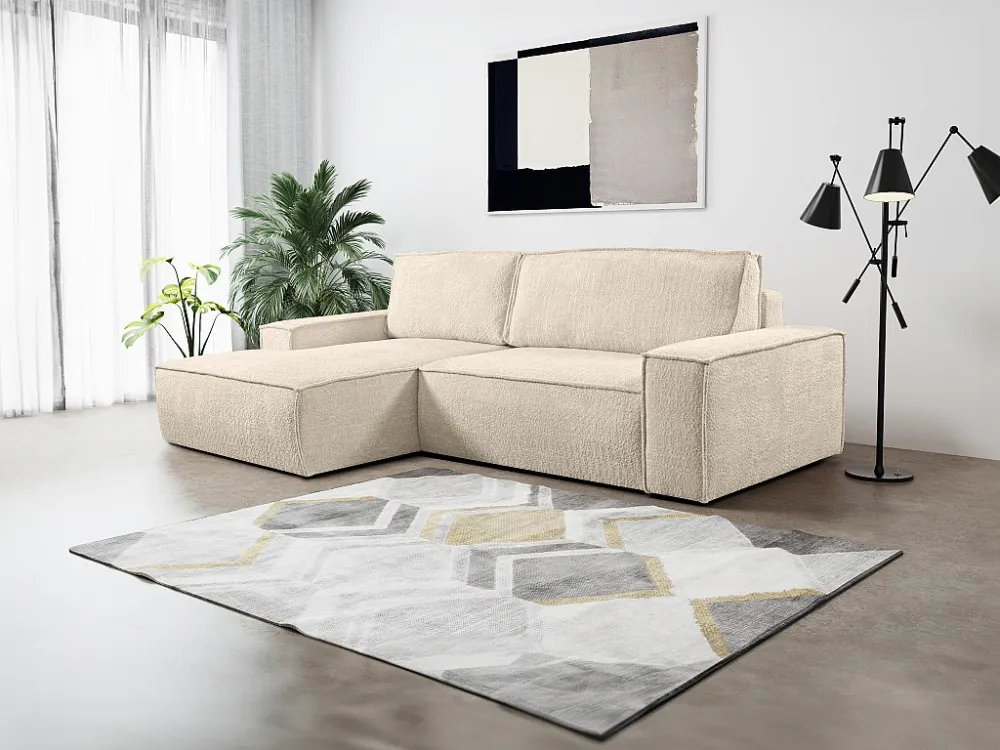 Divano letto angolare Tessuto bouclette Crema Angolo sinistra AMELIA di PASCAL MORABITO