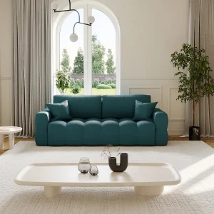 Divano letto 3 posti Tessuto bouclette Verde petrolio ISSORO
