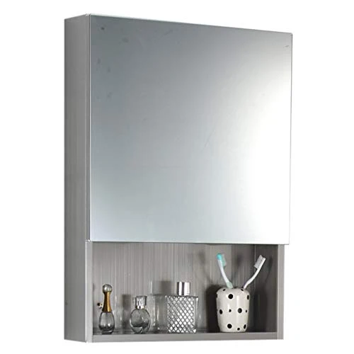 Armadio Specchio Acciaio Inox 304 armadietto da Bagno con Specchio Parete, Porta Singola con 3 Ripiani, 40 * 70 cm / 50 *...