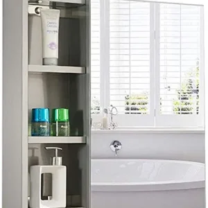 SHKUU Armadietto Bagno Lato Specchio, Maniglia Nascosta, Cerniera tampone Acciaio Inossidabile, 600MM * 60MM